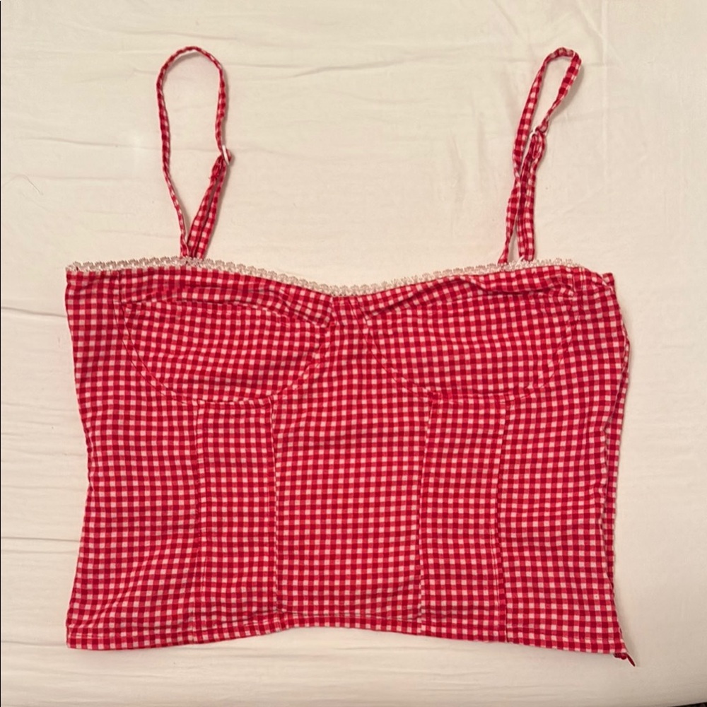 Motel Rocks Red and White Fitted Bustier Camisole